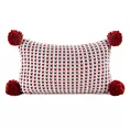 Poszewka na poduszkę 30x50 cm o plecionej strukturze z pomponami biało, czerwona Eurofirany