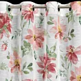 Zasłona biało, ciemnoróżowa zdobiona nadrukiem kwiatów 140x250 cm przelotka DEBI Eurofirany