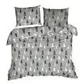 Pościel świąteczna 160x200 cm z bawełny flanelowej, kolor stalowy, biały z nadrukiem drobnych choinek LENON Eurofirany