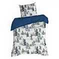 Pościel świąteczna 140x200 cm z bawełny ranforce, kolor biały, granatowy zdobiona nadrukiem zimowym NATAL Eurofirany
