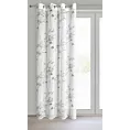 Zasłona biało, srebrna z nadrukiem roślinnym z etaminy 140x250 cm przelotka SERMA Eurofirany