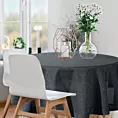 Obrus okragły czarny średnica 150 cm o strukturze płótna STELLA 1 z dodatkiem srebrnej nici