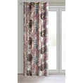 Zasłona pudrowo różowa z błyszczącym motywem liści monstery 140x250 cm przelotka KORFU  Eurofirany