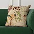 Poszewka na poduszkę 45x45 cm bawełniana, żakardowa z motywem ptaszka beżowo, jasnozielona GOBELIN Eurofirany