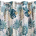 Zasłona z błyszczącym motywem egzotycznych liści podkreślona złocistym nadrukiem 140x250 cm przelotka KERI Eurofirany