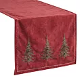 Bieżnik świąteczny na stół 40x183 cm bordowo, zielona zdobiony haftem choinek Eurofirany