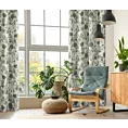 Zasłona naturalno, niebieska z tkaniny z dodatkiem lnu zdobiona nadrukiem roślinnym 140x250 cm - TALI Eurofirany