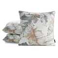 Poszewka na poduszkę 45x45 cm biało, srebrna z welwetu zdobiona nadrukiem liści i błyszczących dodatków LAYLA