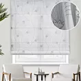 Roleta rzymska biało popielata z eleganckiej etaminy w drukowany, modny, botaniczny wzór