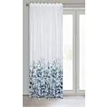 Zasłona biało, turkusowa ze wzorem kwiatowym 140x270 taśma/szelki FIONA Eurofirany