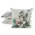 Poszewka na poduszkę 45x45 cm o strukturze lnu z nadrukiem subtelnych kwiatów biało, zielona LEN Eurofirany