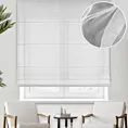 Roleta rzymska biało srebrna z matowej tkaniny z połyskujaca nicią, wykończona obciążnikiem