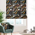 Roleta rzymska turkusowo złota z miękko układającej się tkaniny z wzorem w stylu ART DECO