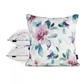 Poszewka na poduszkę 45x45 cm welwetowa z nadrukiem pastelowych kwiatów i ozdobną kontrastującą wypustką biało, turkusowa VELVET 148 EUROFIRANY PREMIUM