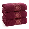 Ręcznik kąpielowy 50x90 cm bawełniany kolor bordowy z ozdobną geometryczną bordiurą AZARI Eurofirany