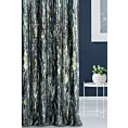 Zasłona szyta na flexach granatowo czarna miękka, welwetowa, z przecieranym wzorem i błyszczącym złocistym nadrukiem