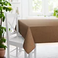 Obrus szyty jasnobrązowy z miękkiej tkaniny welwetowej z efektem kreszowania, wykończona obciążnikiem