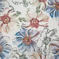 Bieżnik na stół biało, niebieski 40x140 cm z tkaniny strukturalnej FLORE 7 z nadrukiem barwnych kwiatów