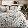 Pościel 160x200 cm z satyny bawełnianej kolor biały, stalowy z nadrukiem botanicznym SPRING 49 Eurofirany