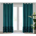 Zasłona ciemnoturkusowa z welwetu zdobiona trzema subtelnymi falbanami 140x250 cm przelotka MEGI Eurofirany