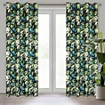 Zasłona czarno, zielona zaciemniająca w kwiaty 140x250 cm przelotka LONI Eurofirany