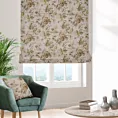 Roleta rzymska kremowo musztardowa z tkaniny z dodatkiem bawełny i nici metalicznej, o wzorze w kwiaty, zawiera 20% bawełny