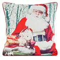 Poszewka na poduszkę 45x45 cm welwetowa zdobiona uroczym motywem świątecznym czerwono, biała Eurofirany