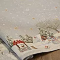 Bieżnik na stół popielato, złocisty 40x100 cm gobelinowy z motywem zimowej wioski