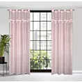 Firana różowa z etaminy zdobiona taśmą dekoracyjną z trójwymiarowymi księżycami 140x250 cm przelotka MOON Eurofirany