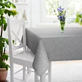 Obrus szyty jasnoszary ze strukturalnej tkaniny typu blackout, zaciemniająca w 100%