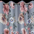 Zasłona szaro, różowa w kwiaty, zaciemniająca 140x250 cm przelotka GAJA Eurofirany