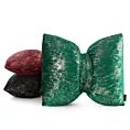Poduszka 45x55 cm welwetowa kolor ciemnozielony w kształcie kokardy z przecieranym lśniącym nadrukiem KODARDA 1 Eurofirany