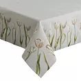 Obrus jasnopopielato, kremowy 140x180 cm gobelinowy z motywem tulipanów