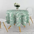 Obrus szyty PALMAS zielony z tkaniny o naturalnym splocie w botaniczny wzór