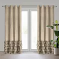 Zasłona ciemnobeżowa zdobiona falbanami i lśniącymi akcentami z welwetu 140x250 cm przelotka CARLI Eurofirany