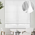 Roleta rzymska biała półprzezroczysta, z matowego woalu, o niestandardowej wysokości 360cm, wykończona obciążnikiem