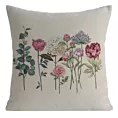Poszewka na poduszkę 45x45 cm bawełniana, gobelinowa z tkanym motywem letnich kwiatów naturalno, różowa GOB Eurofirany