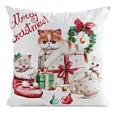 Poszewka na poduszkę świąteczna 45x45 cm biało, czerwona zdobiona nadrukiem uroczego kotka Eurofirany