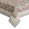 Obrus popielato, różowy 140x180 cm gobelinowy zdobiony tkanym motywem kwiatowym
