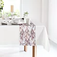 Komplet obrus z bieżnikiem biało, jasnofioletowy 140x180/33x180 cm ANITA 4 zdobiony subtelnym wzorem trawy pampasowej