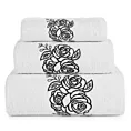 Zestaw ręczników bawełnianych na prezent 3 szt kolor biały,czarny z haftem z motywem róż 380g/m2 ROSALIA Eurofirany