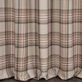 Zasłona szyta na taśmie 5 cm ceglasta z tkaniny z dodatkiem bawełny i nici metalicznej, o wzorze w kratę, zawiera 20% bawełny