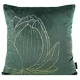 Poszewka na poduszkę 45x45 cm welwetowa z dużym wzorem kwiatu lotosu ciemnomiętowo, złocista BLINK 19 Eurofirany