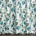 Zasłona szyta na taśmie fala niebiesko zielona z tkaniny o naturalnym splocie z drukowanym wzorem liści