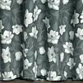 Zasłona szyta na taśmie fala grafitowo kremowa z miękkiej, welwetowej tkaniny, z nadrukowanym dużym wzorem kwiatowym