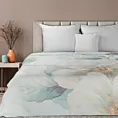 Koc akrylowy 150x200 cm miętowo, kremowy z nadrukiem wiosennych kwiatów ALINE EUROFIRANY PREMIUM Eurofirany