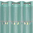 Firana miętowa z etaminy zdobiona taśmą dekoracyjną z wiszącymi trójwymiarowymi słonikami 140x250 cm przelotka KIDS Eurofirany