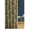 Zasłona szyta na taśmie fala grafitowo musztardowa z tkaniny o naturalnym splocie z botanicznym wzorem