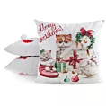 Poszewka na poduszkę świąteczna 45x45 cm biało, czerwona zdobiona nadrukiem uroczego kotka Eurofirany