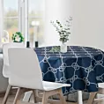 Obrus okrągły granatowo, biały średnica 150 cm wodoodporny GARDEN na taras oraz balkon w stylu marynistycznym